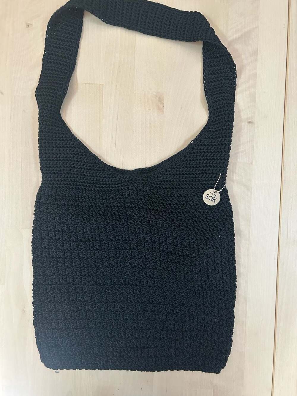 The Sak Black Crochet Woven Shoulder Hobo Bag